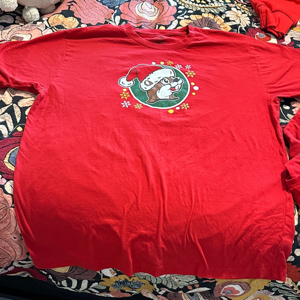 2024 BUC-EES Red Christmas T-Shirt with Buccees Santa Claus Graphic